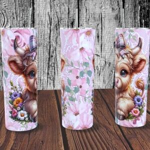 Baby Highland Cow with Flowers 20 oz Skinny Tumbler